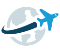 Weltkugel mit Flugzeug Icon